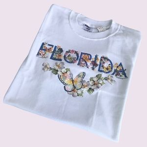 Vintage Florida White Tee With Butterflies And Floral Raised Graphics Size Large
